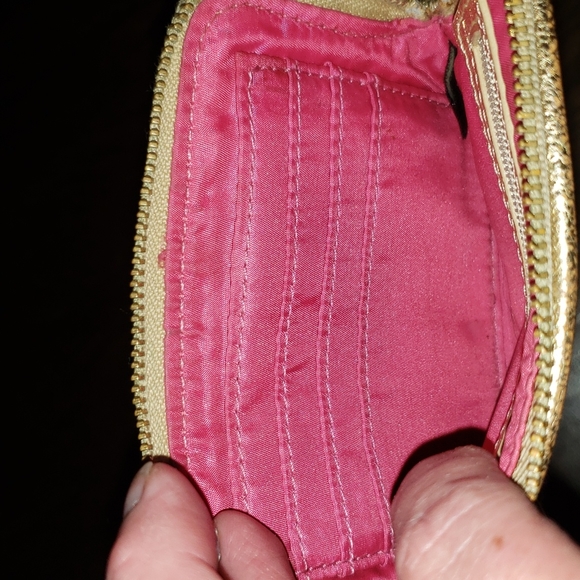 Coach Poppy Multicolor Optic C Satin Zippy Metallic Gold Wallet Wristlet - Picture 8 of 11